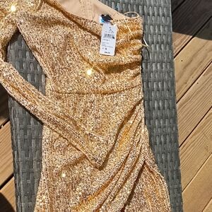 Windsor One Shoulder Gold Dress